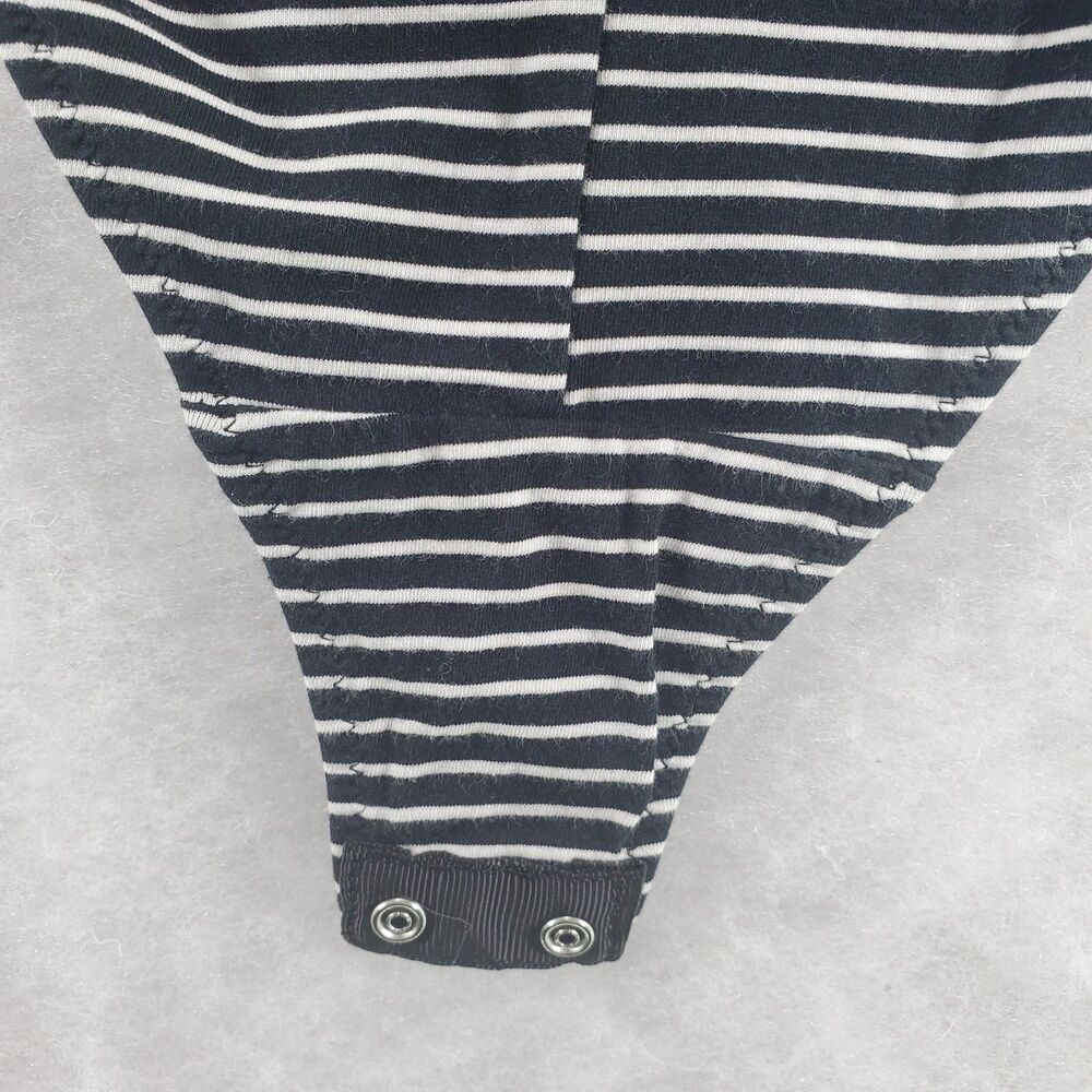 XS Everlane Long Sleeve Bodysuit V Neck Black White Stripes - Picture 9 of 9
